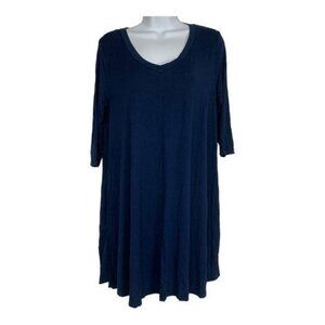 Piko Navy Blue V-Neck 3/4 Sleeve Swing Dress Bamboo Blend Womens Size S